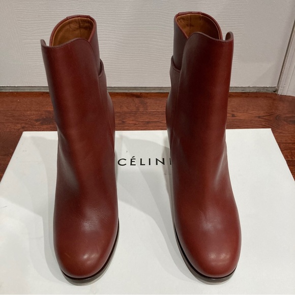 CELINE NEW $1150 Bordeaux CALFSKIN LEATHER ANKLE BOOTS Sz US 6 - Picture 1 of 8